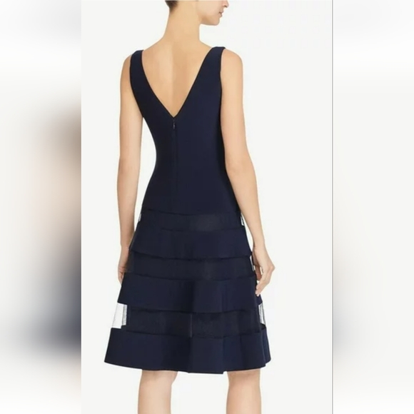 Ralph Lauren Tulle-Trim Fit Flare Midi Dress Navy Blue Size 4 - Picture 2 of 6